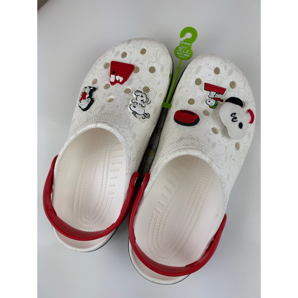 Crocs Peanuts Classic Clog Snoopy White Red Mens 9 Womens 11 211124-90H New